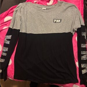 PINK Victoria's Secret Gray and Black Long Sleeve Tee